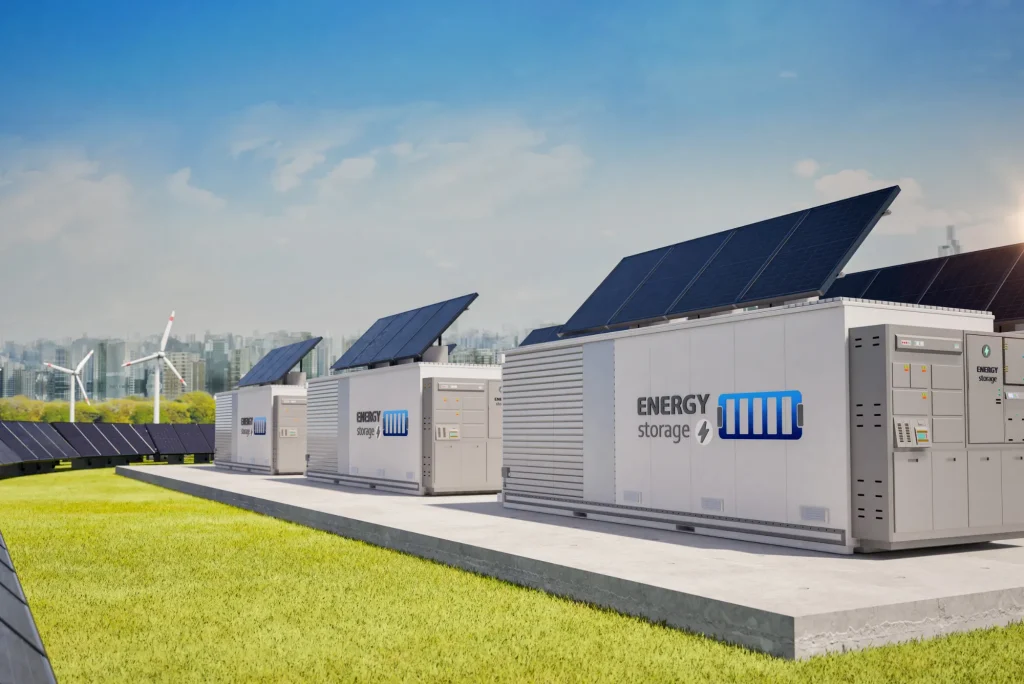Paneles solares y baterías instalados en una propiedad